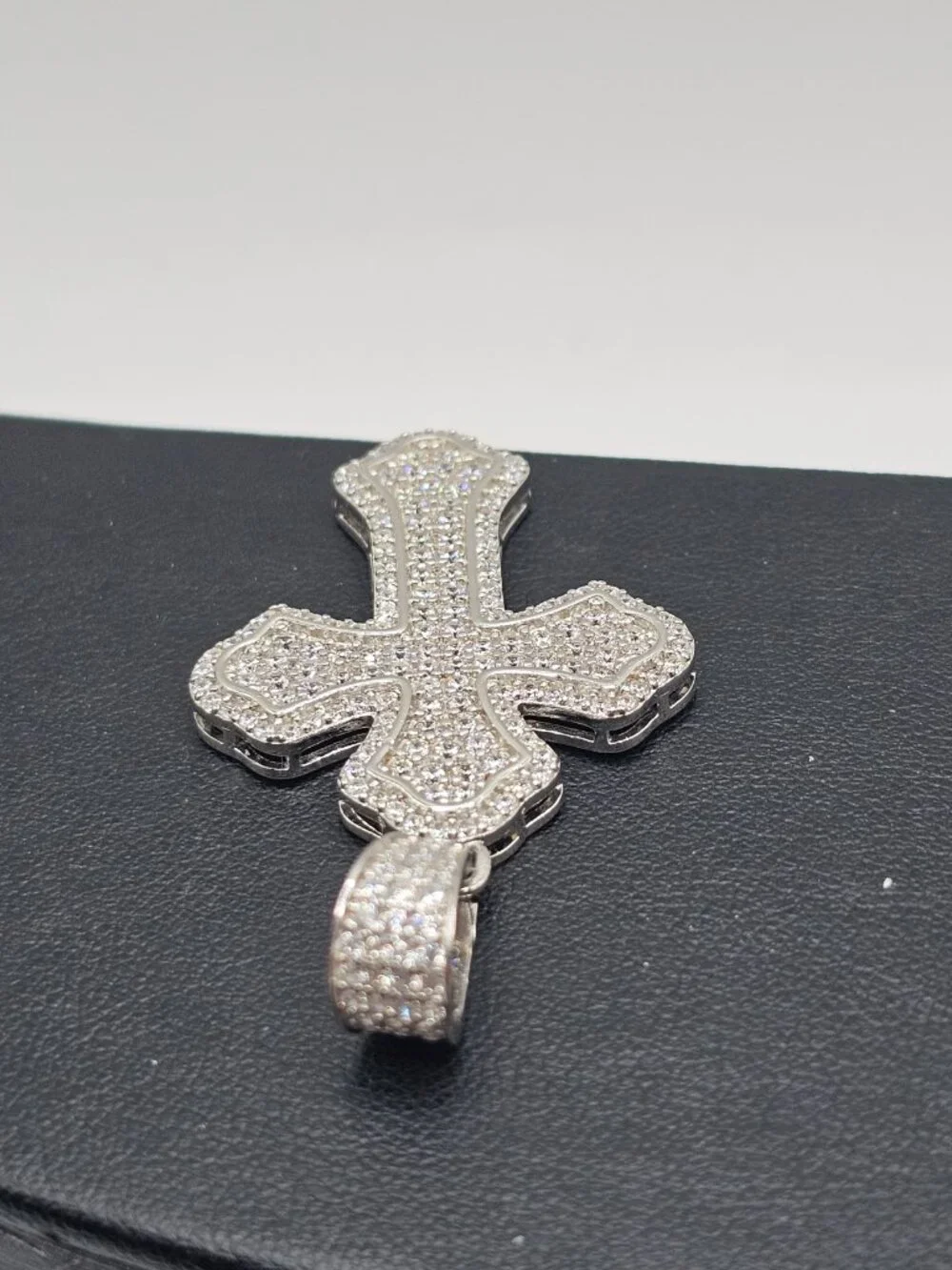 Sterling Silver 925 Rhodium Plated Cross Clear CZ Pendant